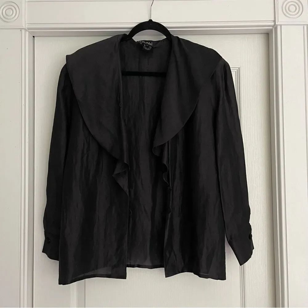 Lightweight Black Button Up Ruffled Blouse
